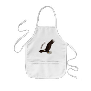 Happy flying bald eagle cartoon illustration kids apron