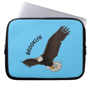 Happy flying bald eagle cartoon illustration laptop sleeve