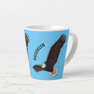 Happy flying bald eagle cartoon illustration latte mug
