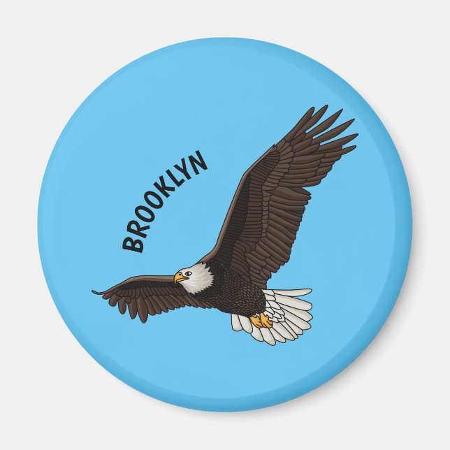 Happy flying bald eagle cartoon illustration magnet (Front)