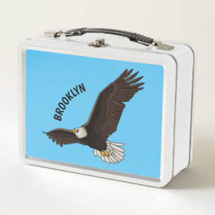 Happy flying bald eagle cartoon illustration metal lunch box