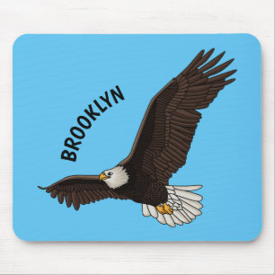 Happy flying bald eagle cartoon illustration mouse pad