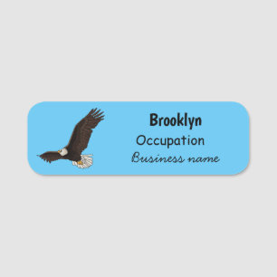 Happy flying bald eagle cartoon illustration name tag