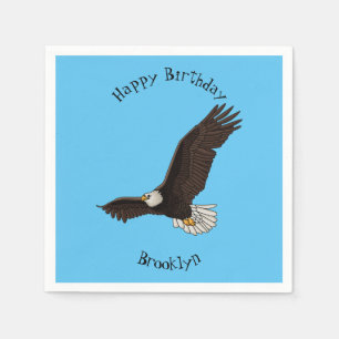 Happy flying bald eagle cartoon illustration napkin