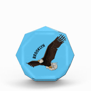 Happy flying bald eagle cartoon illustration  photo block
