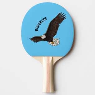 Happy flying bald eagle cartoon illustration ping pong paddle