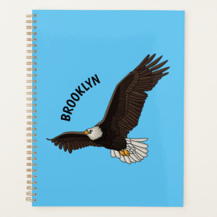 Happy flying bald eagle cartoon illustration planner