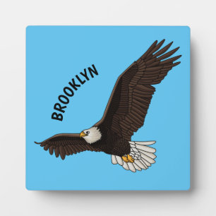 Happy flying bald eagle cartoon illustration plaque