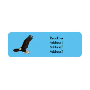 Happy flying bald eagle cartoon illustration return address label