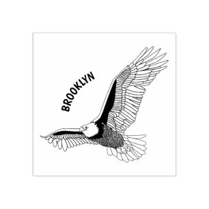 Happy flying bald eagle cartoon illustration rubber stamp