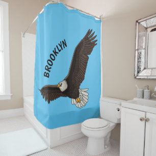 Happy flying bald eagle cartoon illustration shower curtain