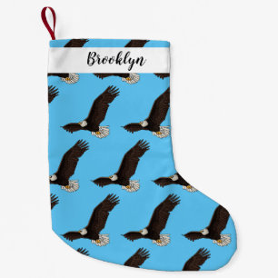 Happy flying bald eagle cartoon illustration small christmas stocking