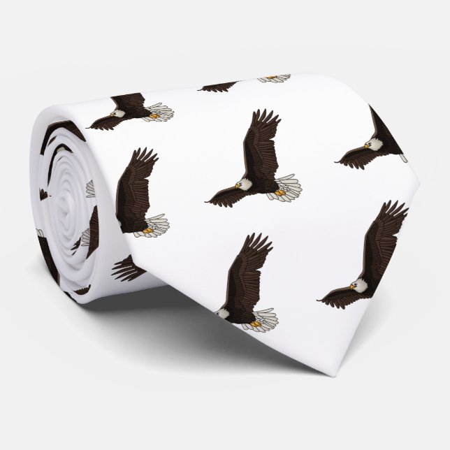 Happy flying bald eagle cartoon illustration tie (Rolled)