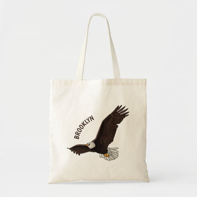 Happy flying bald eagle cartoon illustration  tote bag (Front)