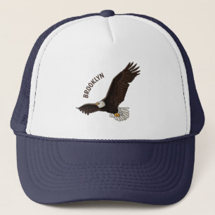 Happy flying bald eagle cartoon illustration  trucker hat