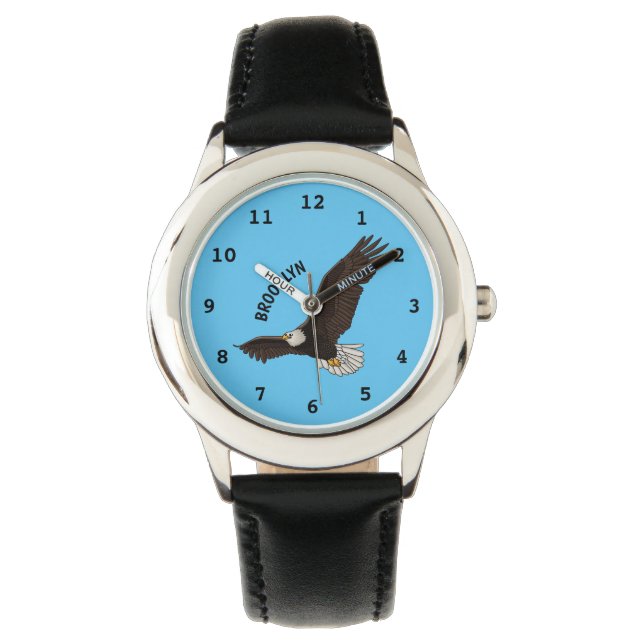 Happy flying bald eagle cartoon illustration watch (Front)
