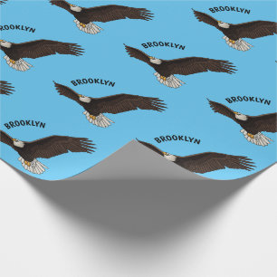 Happy flying bald eagle cartoon illustration wrapping paper