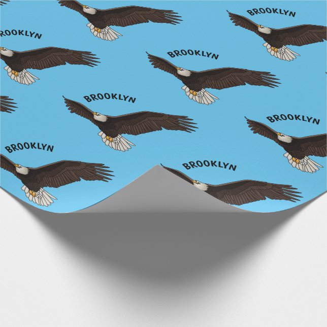 Happy flying bald eagle cartoon illustration wrapping paper (Corner)
