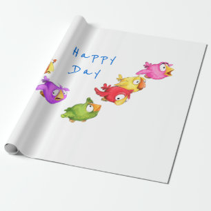 Happy Flying Birds Wrapping Paper - Custom Text