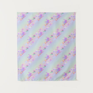 Happy Flying Witch Bright Pastel Rainbow Pattern Tapestry
