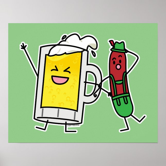 Happy Foods Design - Cute Adorable Food Beer sausa Poster (Front)