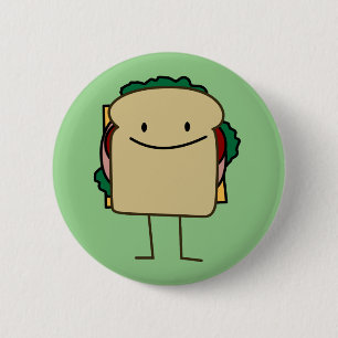 Happy Foods Smiling Sandwich 6 Cm Round Badge