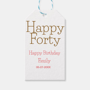 happy forty birthday name golden red bold letter r gift tags