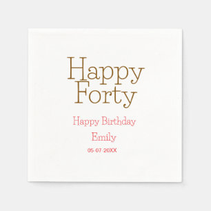 happy forty birthday name golden red bold letter r napkin