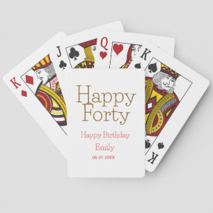 happy forty birthday name golden red bold letter r playing cards