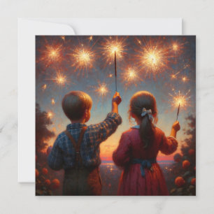 Happy Fourth Children with Sparklers Personalised Card