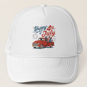 Happy Fourth July Patriotic truck Trucker Hat