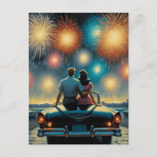 Happy Fourth of July | 1950's Couple Fireworks Postcard