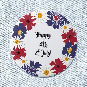 Happy Fourth of July 4th Floral Red Blue Party 7.5 Cm Round Badge