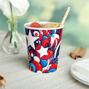 Happy Fourth of July Abstract Stars and Stripes Paper Cups