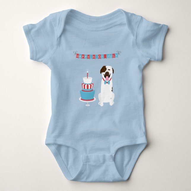 Happy Fourth of July Dog Red White Blue Baby Bodysuit (Front)