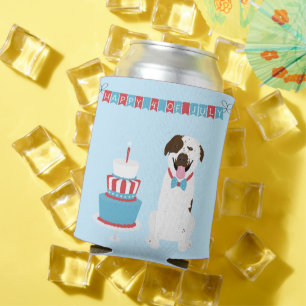 Happy Fourth of July Dog Red White Blue Can Cooler
