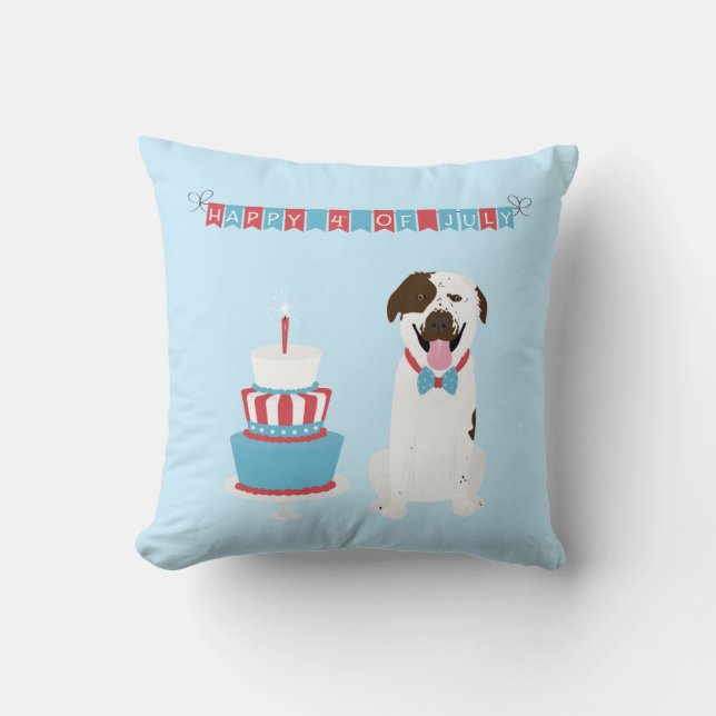 Happy Fourth of July Dog Red White Blue Cushion (Front)