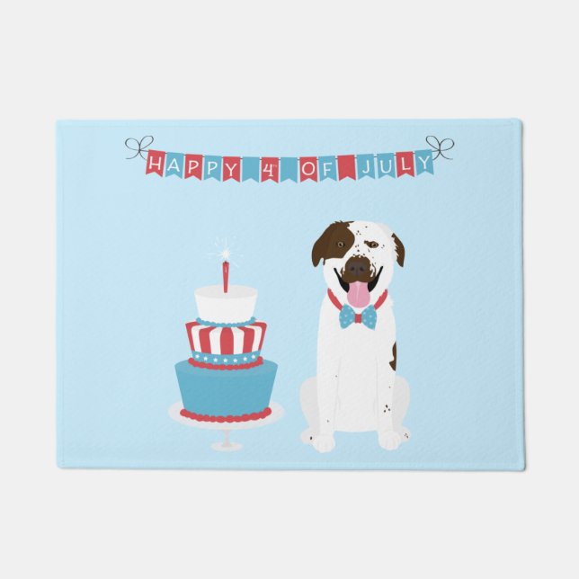 Happy Fourth of July Dog Red White Blue Doormat (Front)