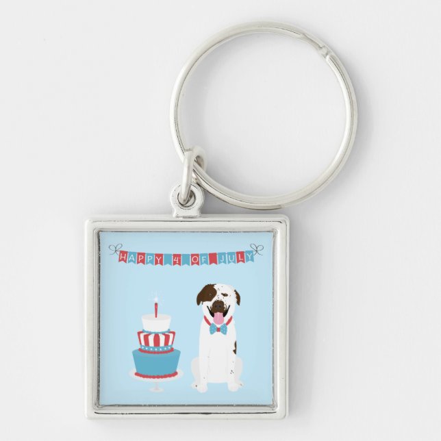 Happy Fourth of July Dog Red White Blue Key Ring (Front)
