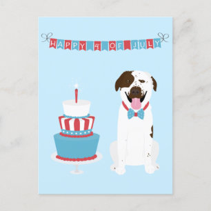 Happy Fourth of July Dog Red White Blue Postcard