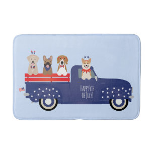 Happy Fourth Of July Dogs Pickup Truck Bath Mat