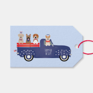 Happy Fourth Of July Dogs Pickup Truck Gift Tags