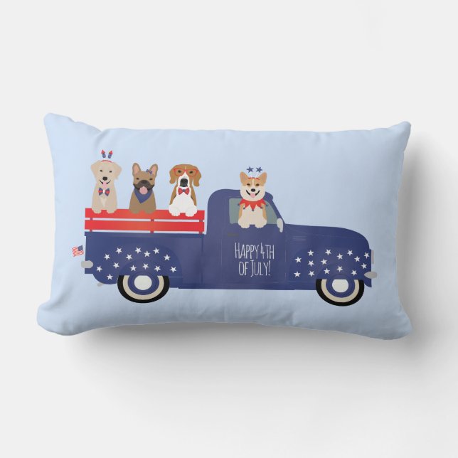 Happy Fourth Of July Dogs Pickup Truck Lumbar Cushion (Front)
