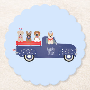 Happy Fourth Of July Dogs Pickup Truck Paper Coaster