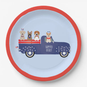 Happy Fourth Of July Dogs Pickup Truck Paper Plate