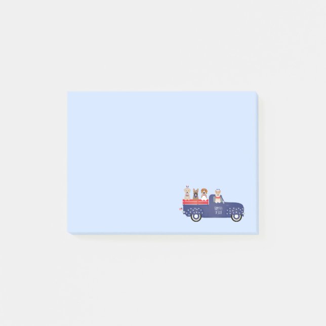 Happy Fourth Of July Dogs Pickup Truck Post-it Notes (Front)