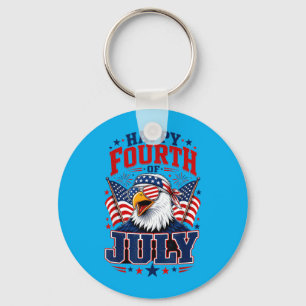 Happy Fourth Of July Eagle Flags Key Ring
