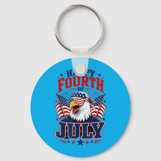 Happy Fourth Of July Eagle Flags Key Ring (Front)