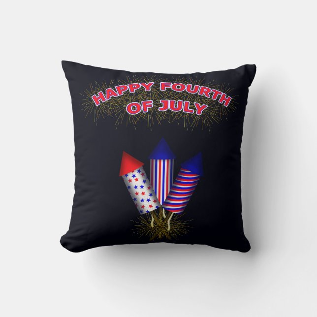 Happy Fourth Of July Fire Works Cushion (Front)