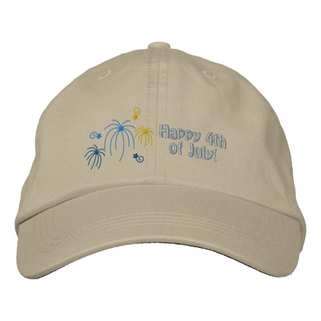 Happy Fourth of July Fireworks Embroidered Cap  (Front)